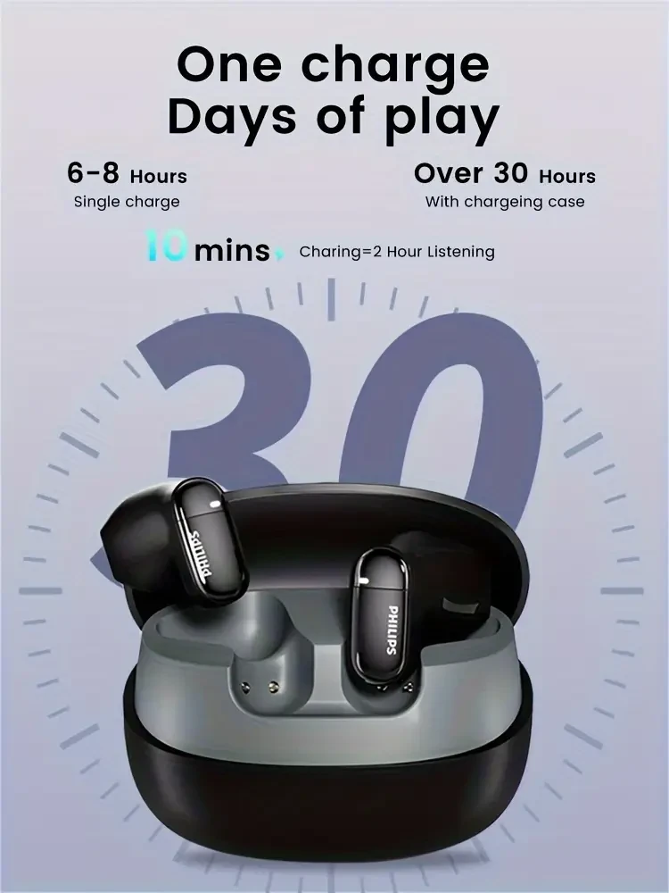 Philips Wireless Earbud Headphones Noise Cancelling, Condenser Microphone, and Fast Charging for Gaming and Voice Calls