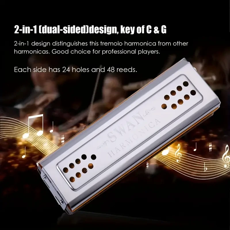 FF Bonfires 24-Hole Double-Sided C & G Key Professional Harmonica: Perfect for Beginners and Performers