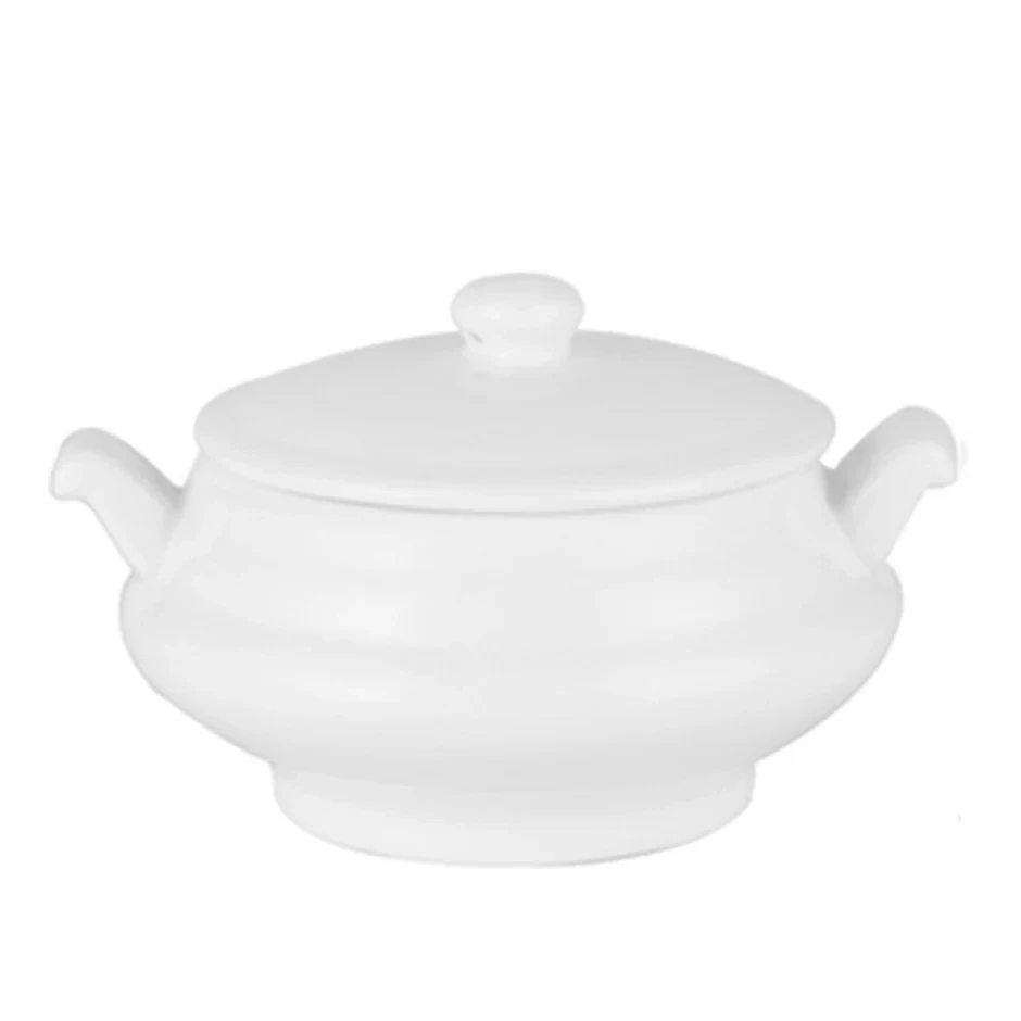 Crockery Tureen Pot with Handle White 14