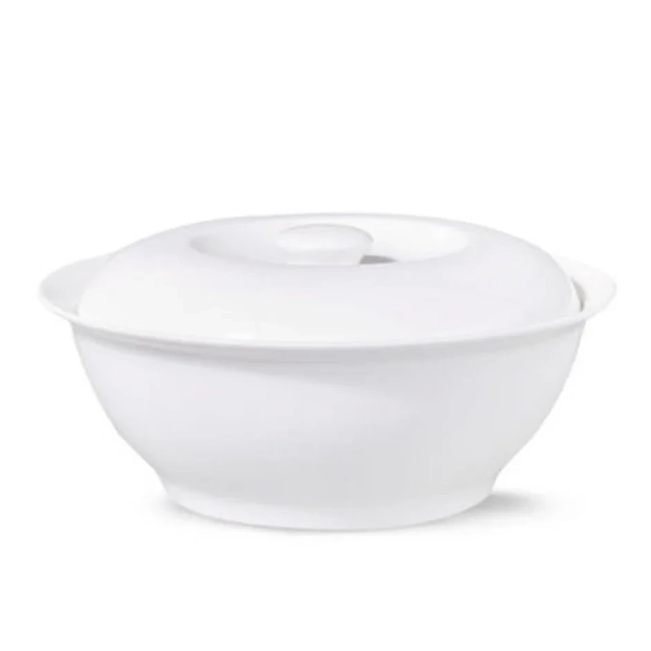 Crockery Tureen Pot with Cover White 10"