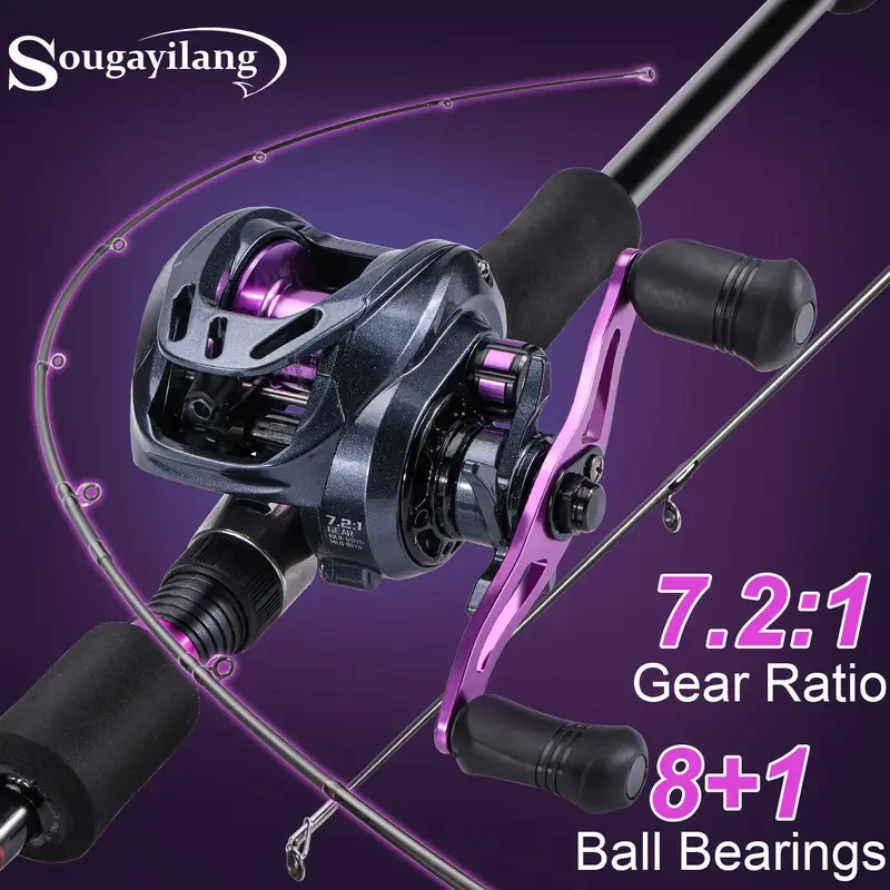 Sougayilang 2-Section Fishing Rod & Baitcasting Reel Set Medium Power Carbon-Fibre Combo