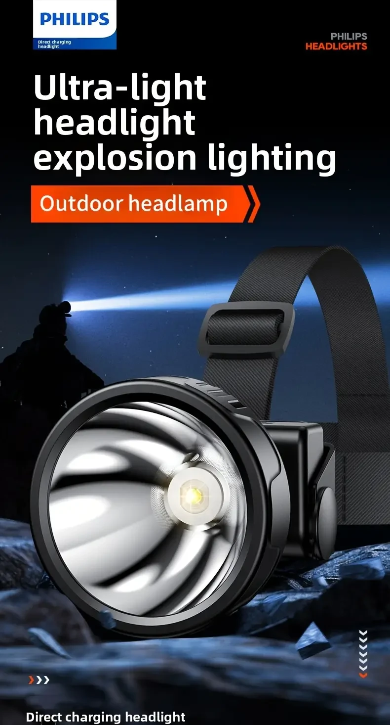 PHILIPS High-Lumen Ultra-Light Rechargeable Headlamp  5 Lighting Modes, Adjustable Design