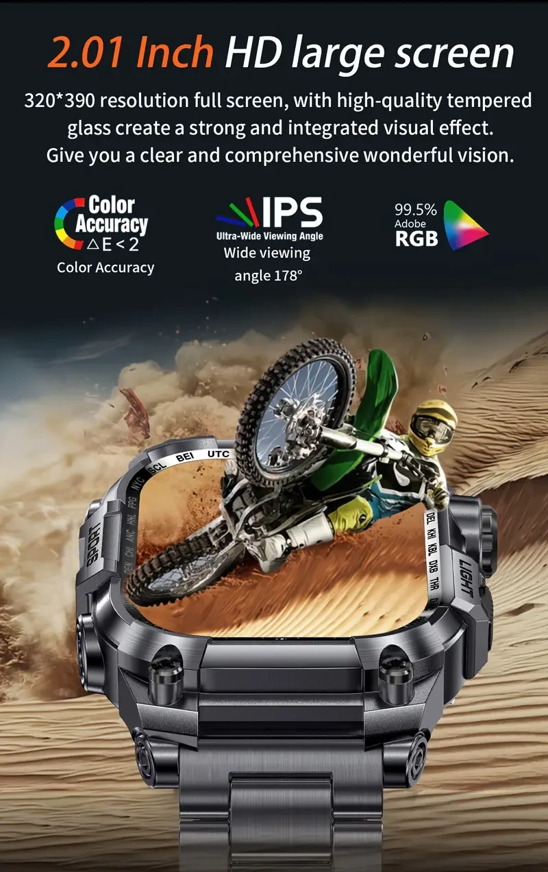 Aviwogr 2.01-Inch Outdoor Sports Smartwatch Large Display, Fitness Tracking, and Wireless Connectivity