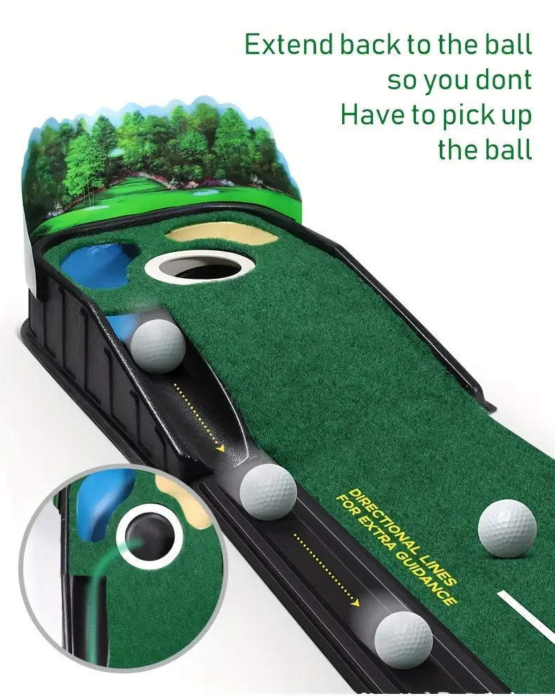 HUAEN 8ft Golf Putting Green Indoor Practice Mat with 3D Backplate & Ball Return