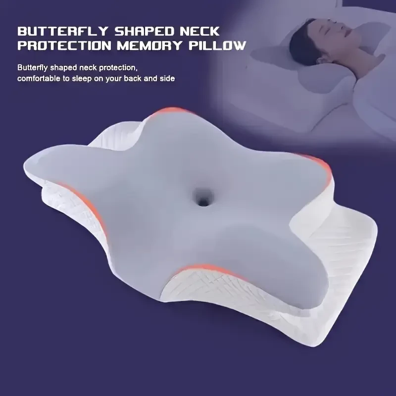WKEFF Ergonomic Butterfly-Shaped Memory Foam Pillow Soft Neck Support Cushion for Back & Side Sleepers