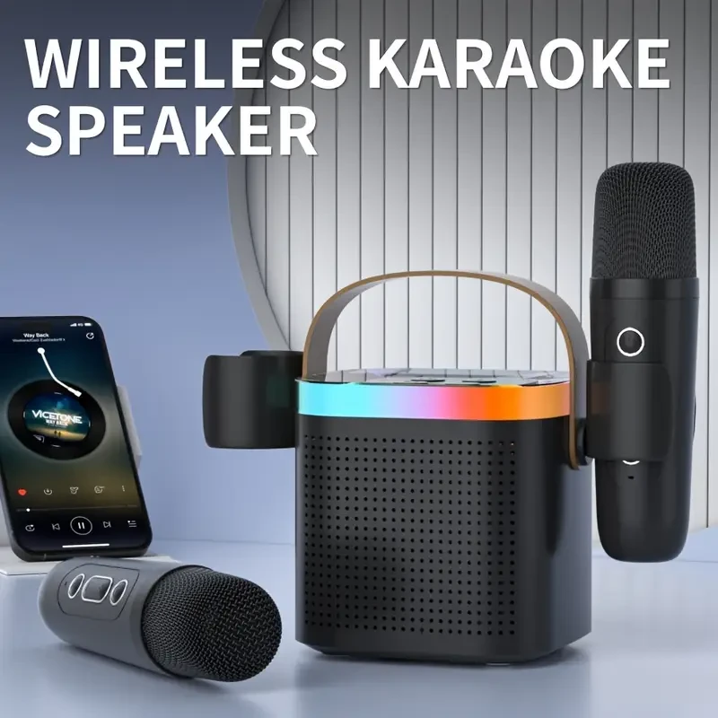 TANALAZ Portable Wireless Karaoke Speaker System Type-C Rechargeable with Wireless Microphone & Bass Boost
