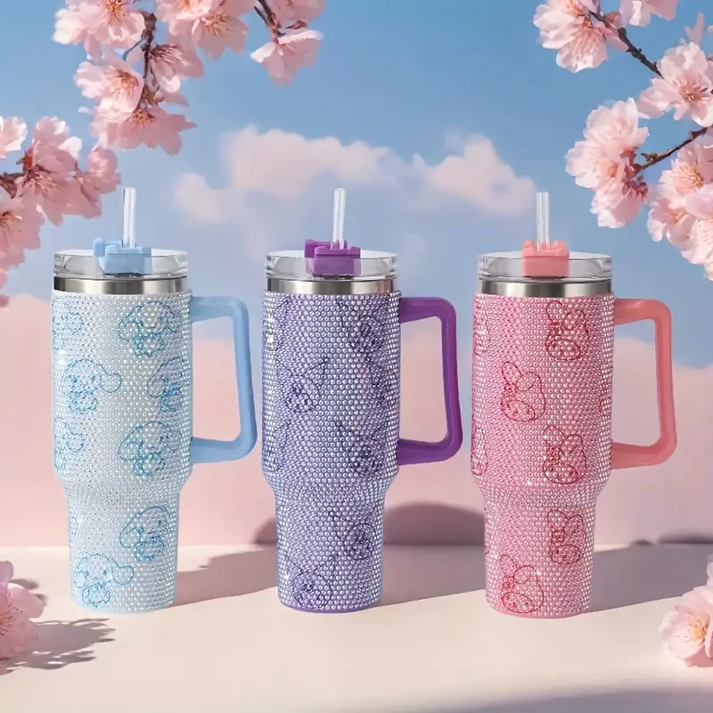 Sanrio 40oz Stainless Steel Insulated Water Bottle Kuromi, Cinnamoroll & My Melody (Rhinestone Lid)