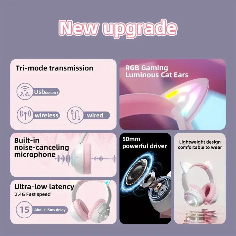 ONIKUMA GT838 Wireless Gaming Headset RGB LED, Noise-Cancelling Mic, USB-C