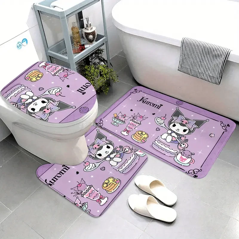 Sanrio Kuromi 3-Piece Bath Mat Set  Non-Slip, Washable, Super-Cute