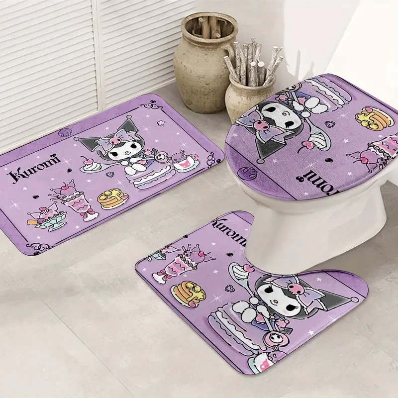 Sanrio Kuromi 3-Piece Bath Mat Set  Non-Slip, Washable, Super-Cute