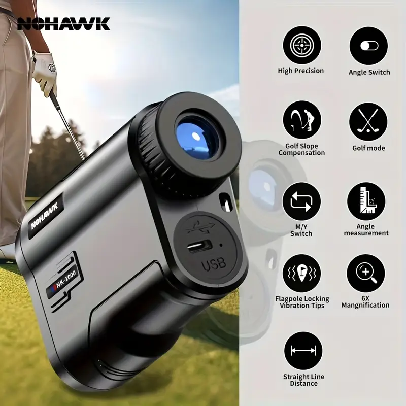 NOHAWK 914.4 m Golf Laser Rangefinder  Flag Lock, Slope Compensation, USB-Rechargeable