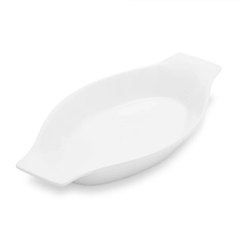 Crockery Oval Dish with Handle White 10.5"
