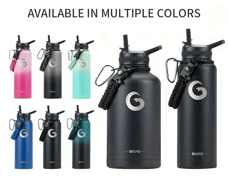 BIGRD Triple-Vacuum Insulated Water Bottle 40oz (1.18 L) / 64oz (1.89 L) / 1.8 L, with Paracord Handle & Straw Spout