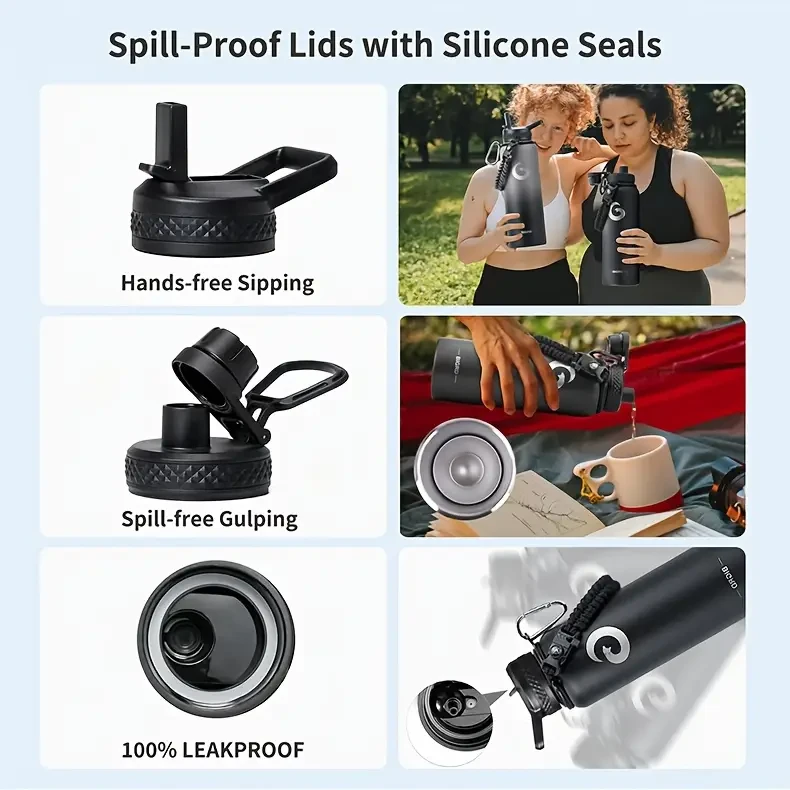 BIGRD Triple-Vacuum Insulated Water Bottle  40oz (1.18 L) / 64oz (1.89 L) / 1.8 L, with Paracord Handle & Straw Spout