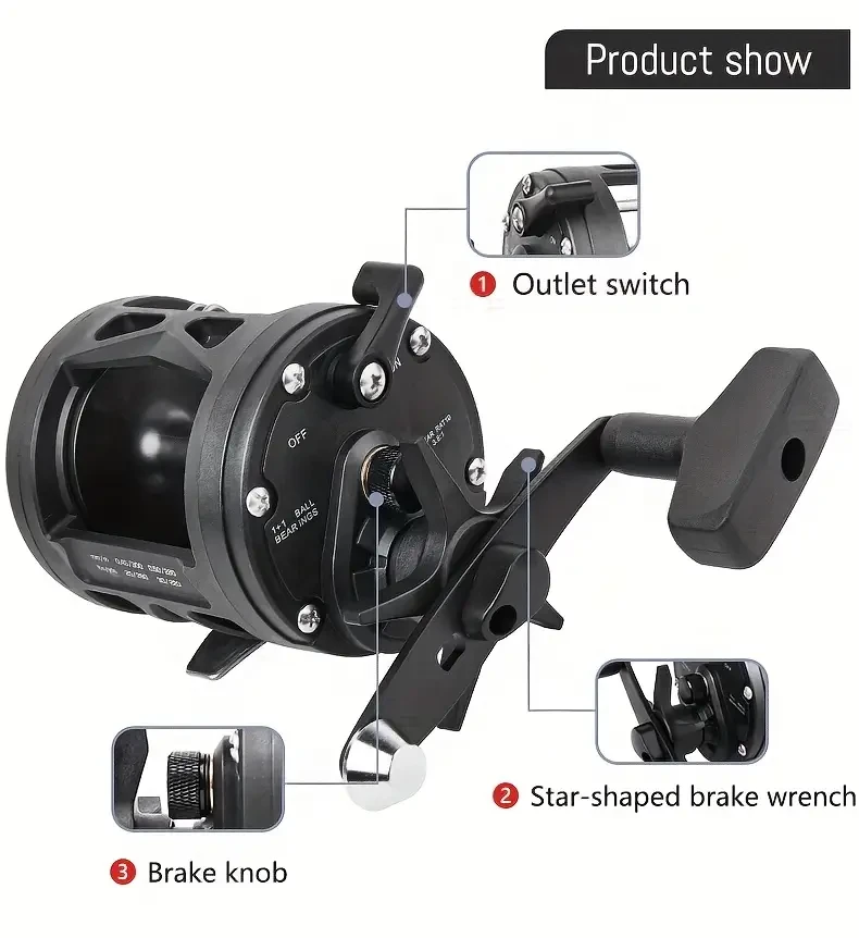 BILLINGS Smooth Trolling Baitcasting Reel  3.8:1, 15 kg Max Drag, Ambidextrous, Aluminum Alloy (Saltwater-Ready)
