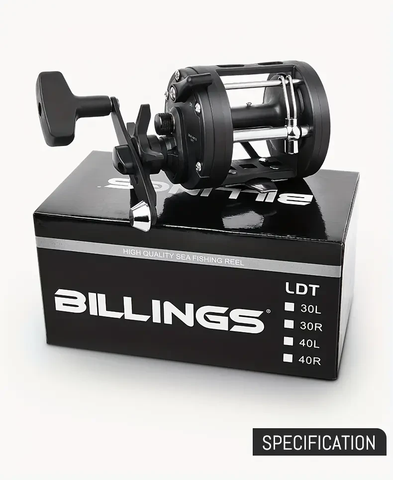 BILLINGS Smooth Trolling Baitcasting Reel  3.8:1, 15 kg Max Drag, Ambidextrous, Aluminum Alloy (Saltwater-Ready)