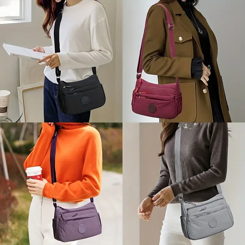 Perfect Lily Adjustable Nylon Crossbody Bag  Multi-Compartment Everyday Organiser (Khaki, Red, Purple, Black, Grey)