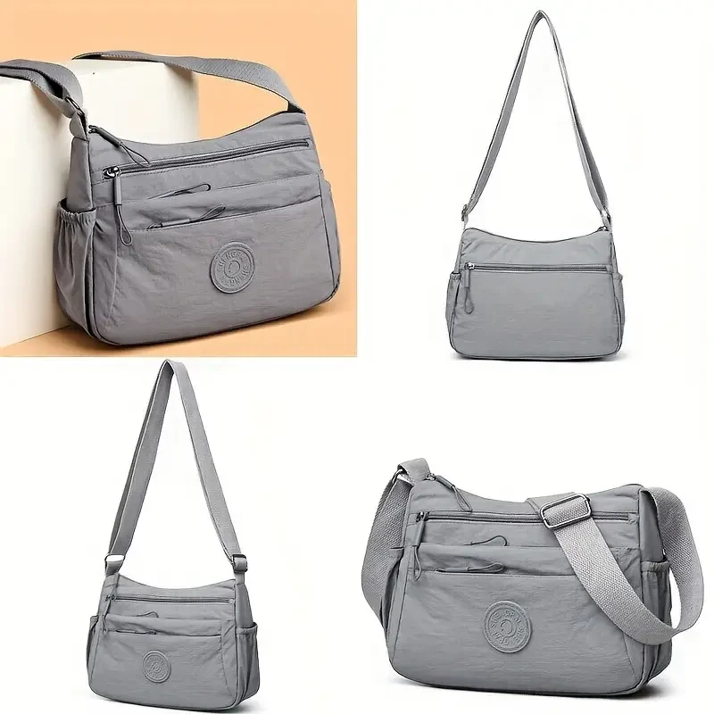 Perfect Lily Adjustable Nylon Crossbody Bag  Multi-Compartment Everyday Organiser (Khaki, Red, Purple, Black, Grey)