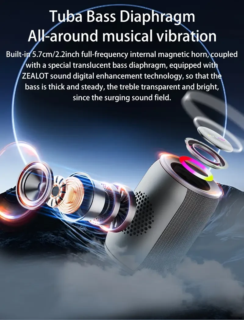 ZEALOT S32 Pro Portable Wireless Speaker  Dual Pairing, 12-Hour Battery, USB-C (Charging & AUX Cables Included)