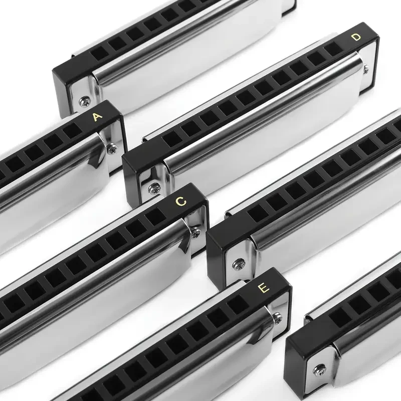 EAST TOP 7-Piece Diatonic Blues Harmonica Set 10-Hole, Colour-Coded, Polished Metal, With Carry Bag (Adults/Pros/Gifting)