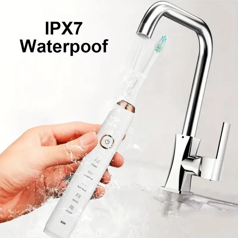 Sarmocare Rechargeable Electric Toothbrush IPX7, 5 Cleaning Modes, 8 Replacement Heads (USB-C Travel-Ready)