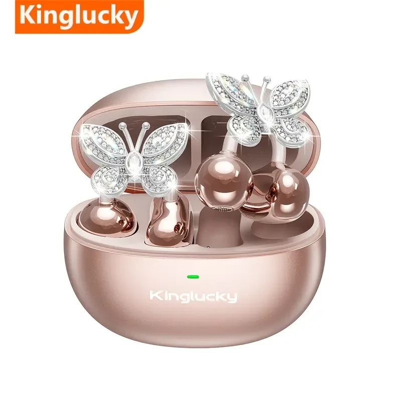 Kinglucky YI121 Wireless Clip-On Headphones  Detachable Gemstone Earrings, Hi-Res EQ Sound, Noise Cancellation, Type-C Charging Elegant tech meets clear wireless audio