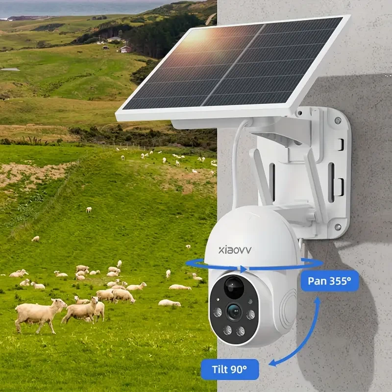 XIAOVV 1080P Solar-Powered Pan/Tilt Surveillance Camera  SIM Card, PIR Siren, Color Night Vision, Two-Way Audio