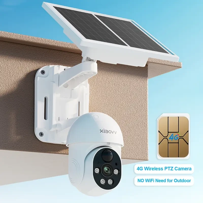 XIAOVV 1080P Solar-Powered Pan/Tilt Surveillance Camera  SIM Card, PIR Siren, Color Night Vision, Two-Way Audio