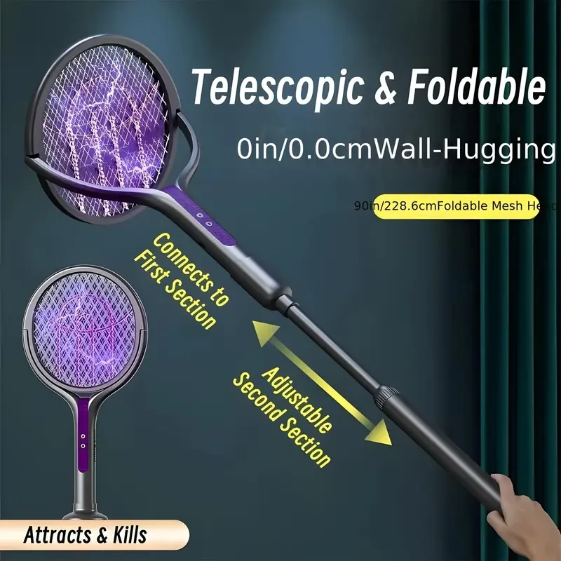 STNY 2-in-1 Foldable Electric Mosquito Swatter  Rechargeable & Extendable with Purple Insect Light (USB-Powered)