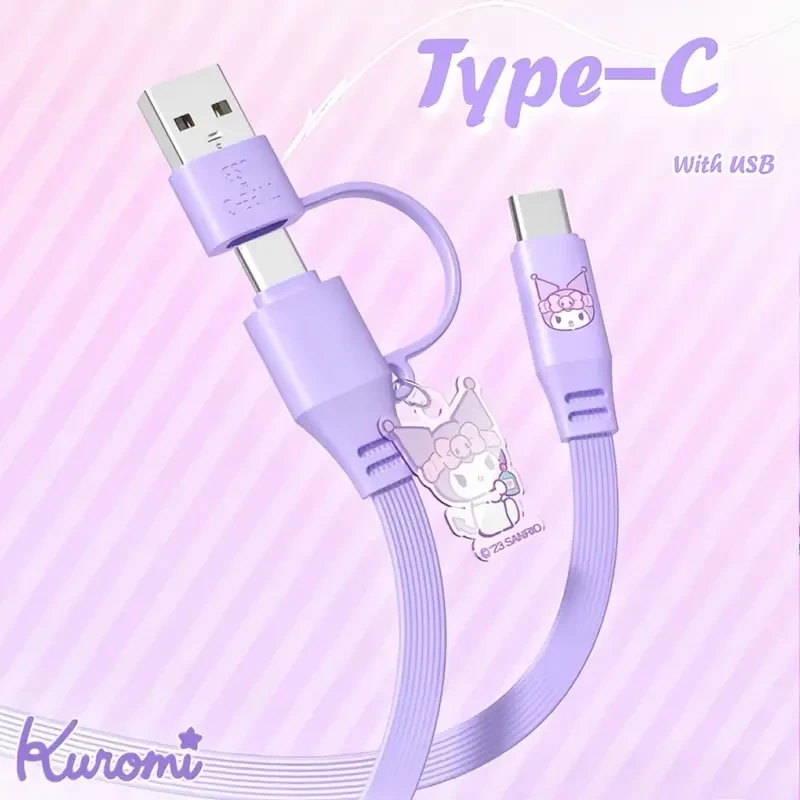 Sanrio 2-in-1 Cartoon Pendant Data Cable  Kuromi, Cinnamoroll, My Melody & Pochacco Editions