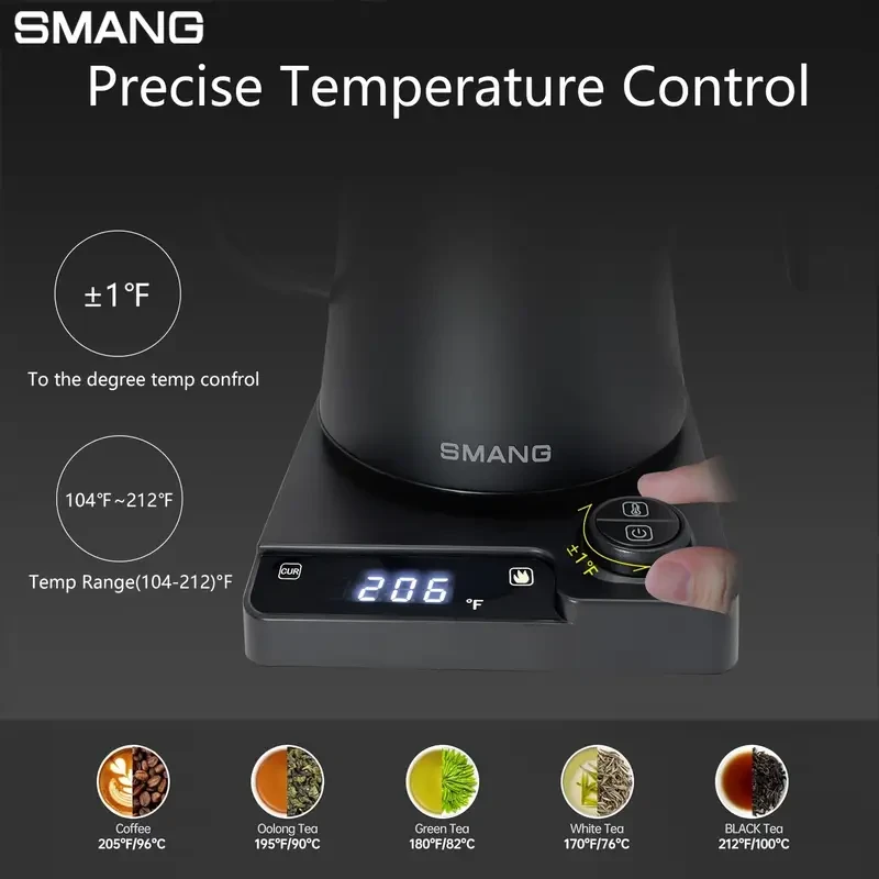 Smang Gooseneck Electric Kettle Precise Temperature Control & Elegant Brewing Design