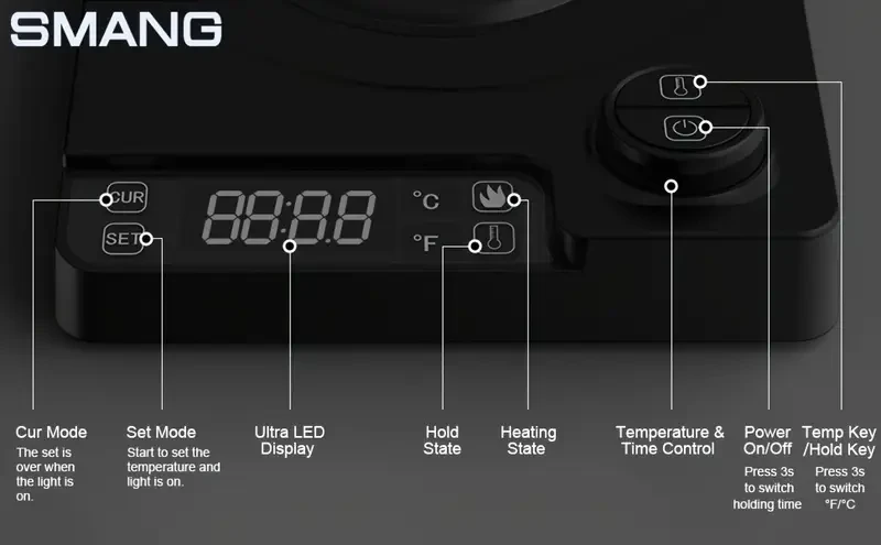 Smang Gooseneck Electric Kettle Precise Temperature Control & Elegant Brewing Design