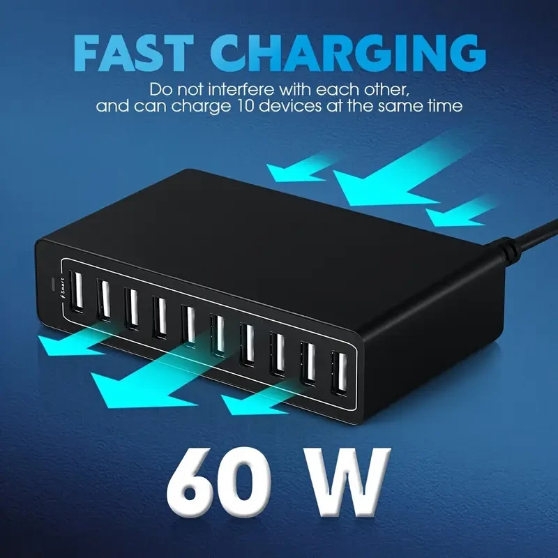 Gingersun 60W 10-Port USB Charging Station Smart, Fast & Reliable Power for Every Device