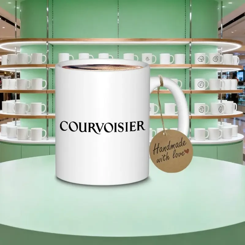1pc Courvoisier Logo Ceramic Coffee Mug  Stylish French Design Tea/Coffee Cup for Office and Gifts