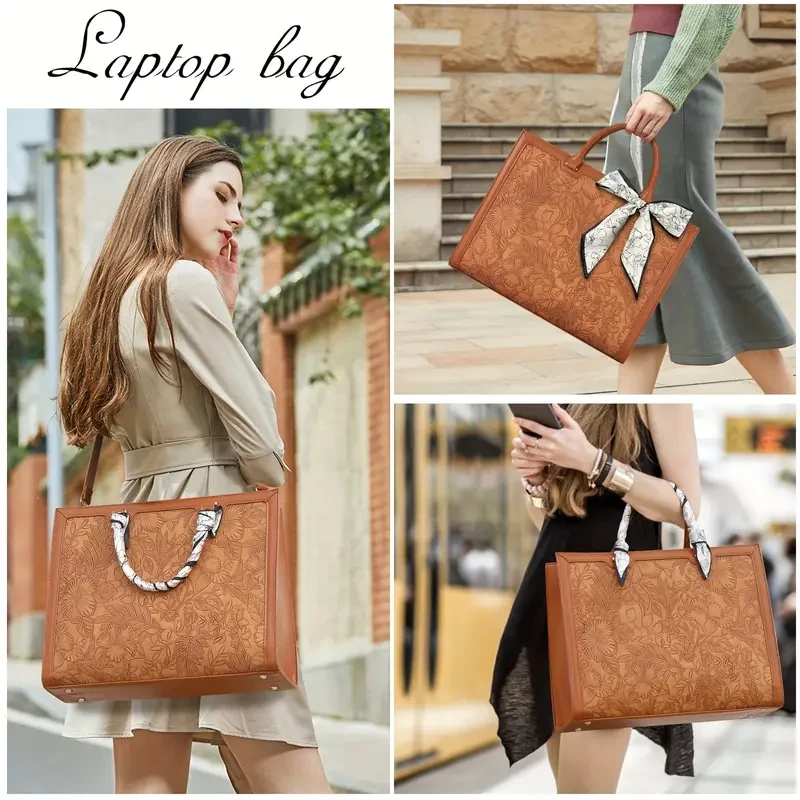NUBILY Women's 39.62 cm High-Quality PU Leather Laptop Tote Bag  Stylish and Functional for Work, Travel, and Everyday Use