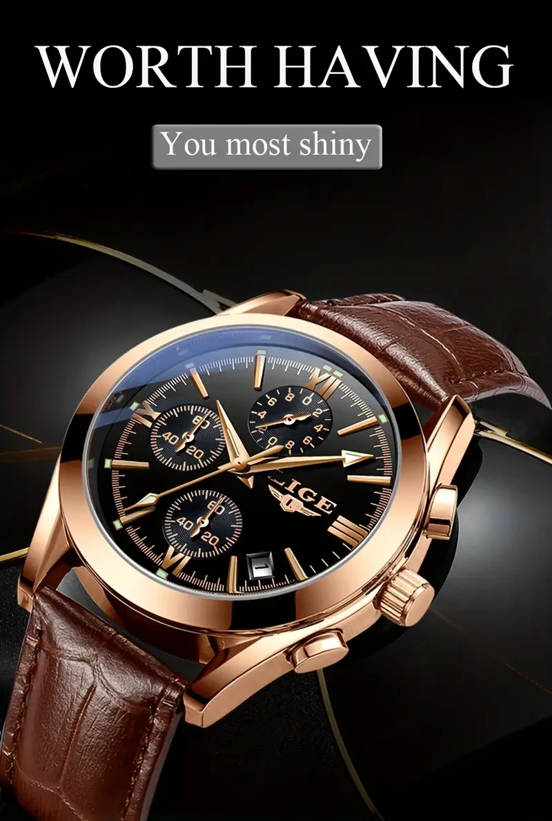 LIGE Watch  Luxury Casual Quartz Wristwatch for Men  The Best Choice for Gifts