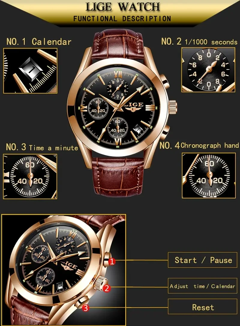 LIGE Watch  Luxury Casual Quartz Wristwatch for Men  The Best Choice for Gifts