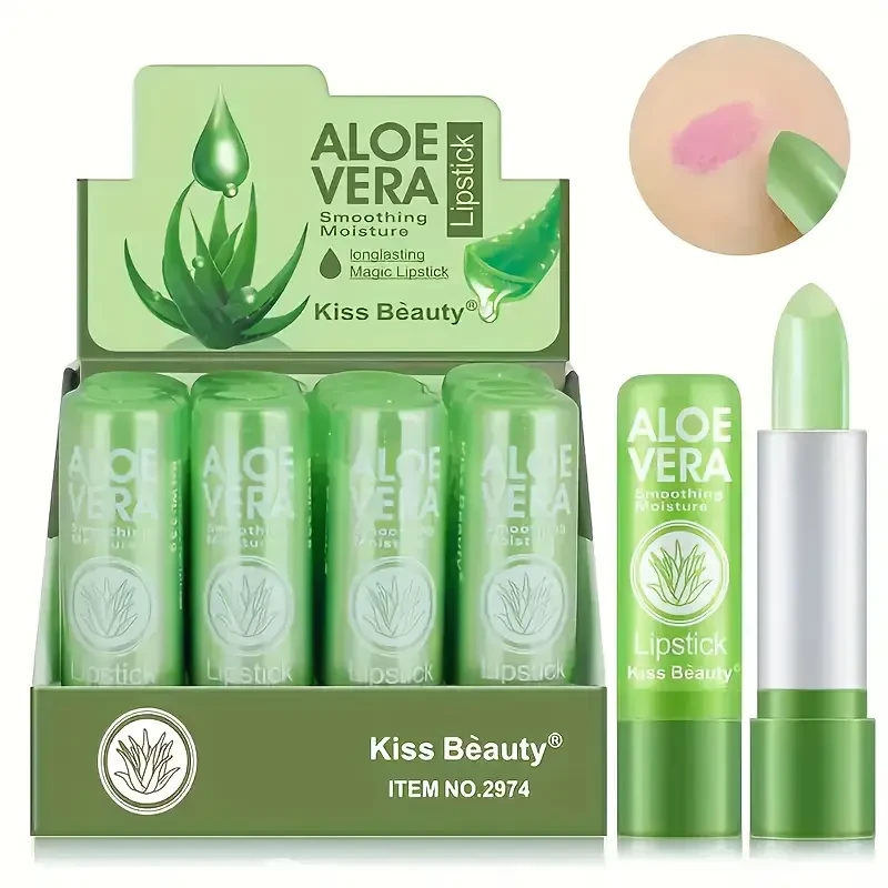 12pcs Aloe Vera Tinted Lip Balm  Replenishing Matte Finish with Thermochromic Jelly Lipstick for All Skin Types
