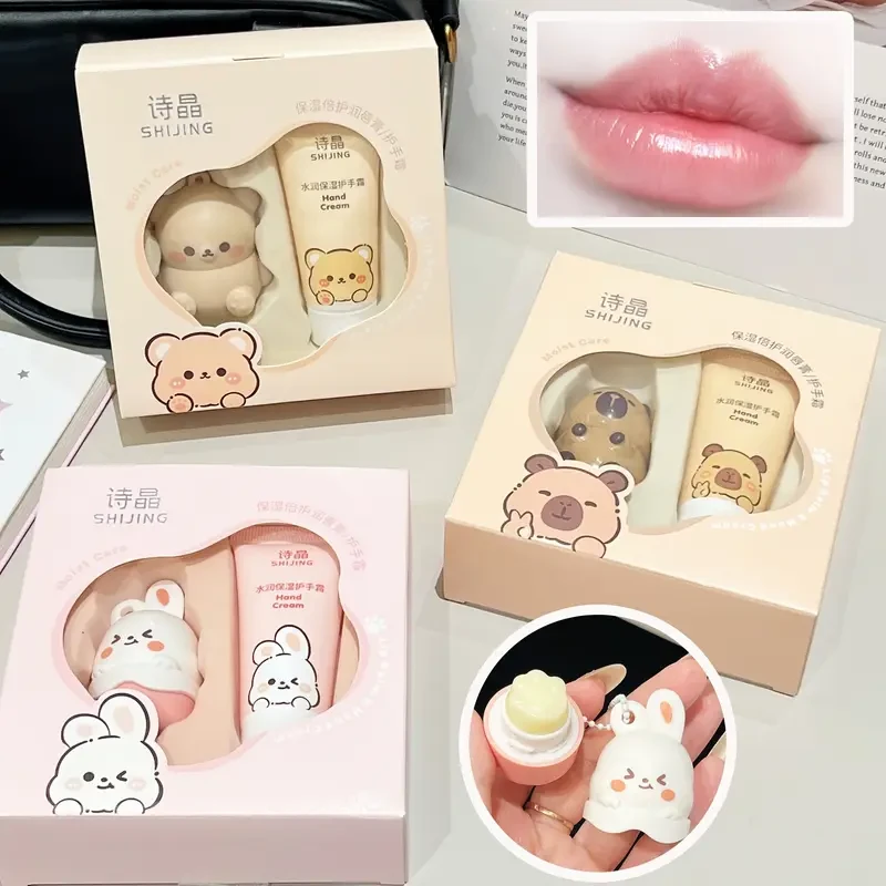 3.2g + 20g Korean Beauty Lip Balm & Hand Cream Set with Shea Butter & Aloe Vera  Hydrating, Moisturizing Gift Set for Women and All Skin Types