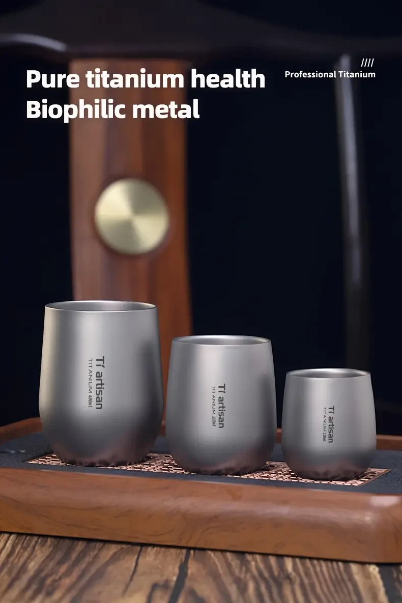 Tiartisan 255ml/400ml Outdoor Titanium Water Mug Lightweight, Double-Walled Drinkware for Camping, Hiking, and Travel