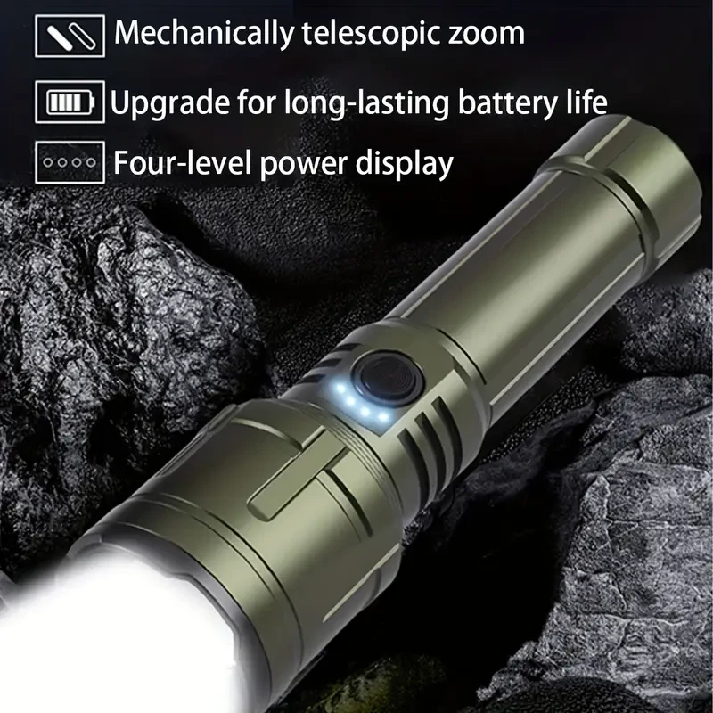 HUUKERS Powerful Pure Aluminum Flashlight Adjustable Beam, 5000mAh Battery, USB Charging for Outdoor Adventures