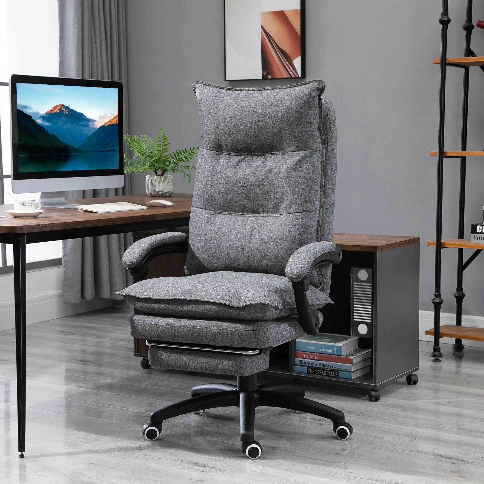 Vinsetto Executive Office Chair, 360 Swivel, Adjustable Recliner With Retractable Footrest, Gray