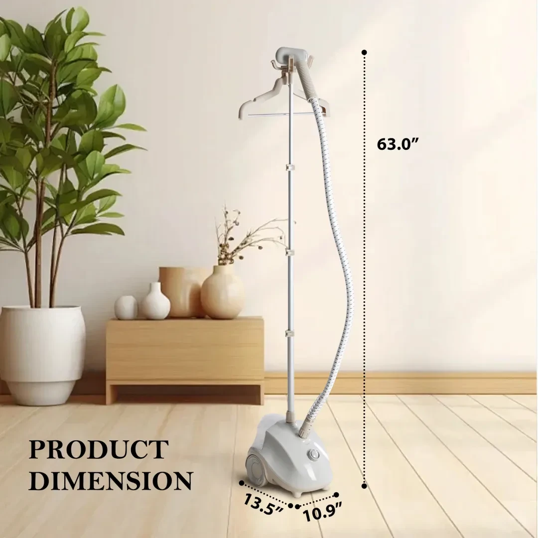 Standing Garment Steamer, 1500W Powerful Steamer For Clothes With Roll Wheels, 1.7L Water Tank For 55 Min Continuous Steaming