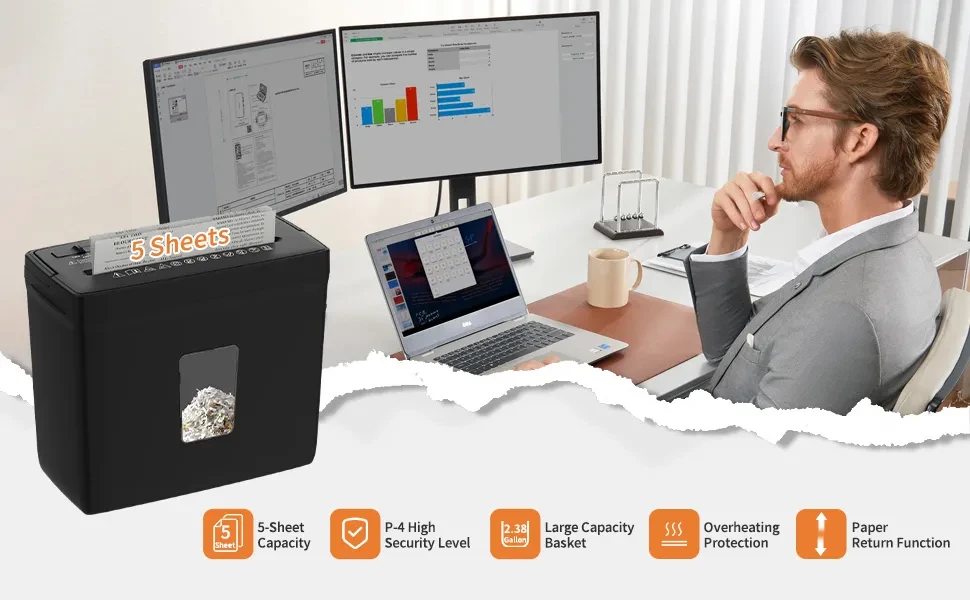 Woolsche 5 Sheet Cross Cut Paper Shredder For Home Use, Jam Proof