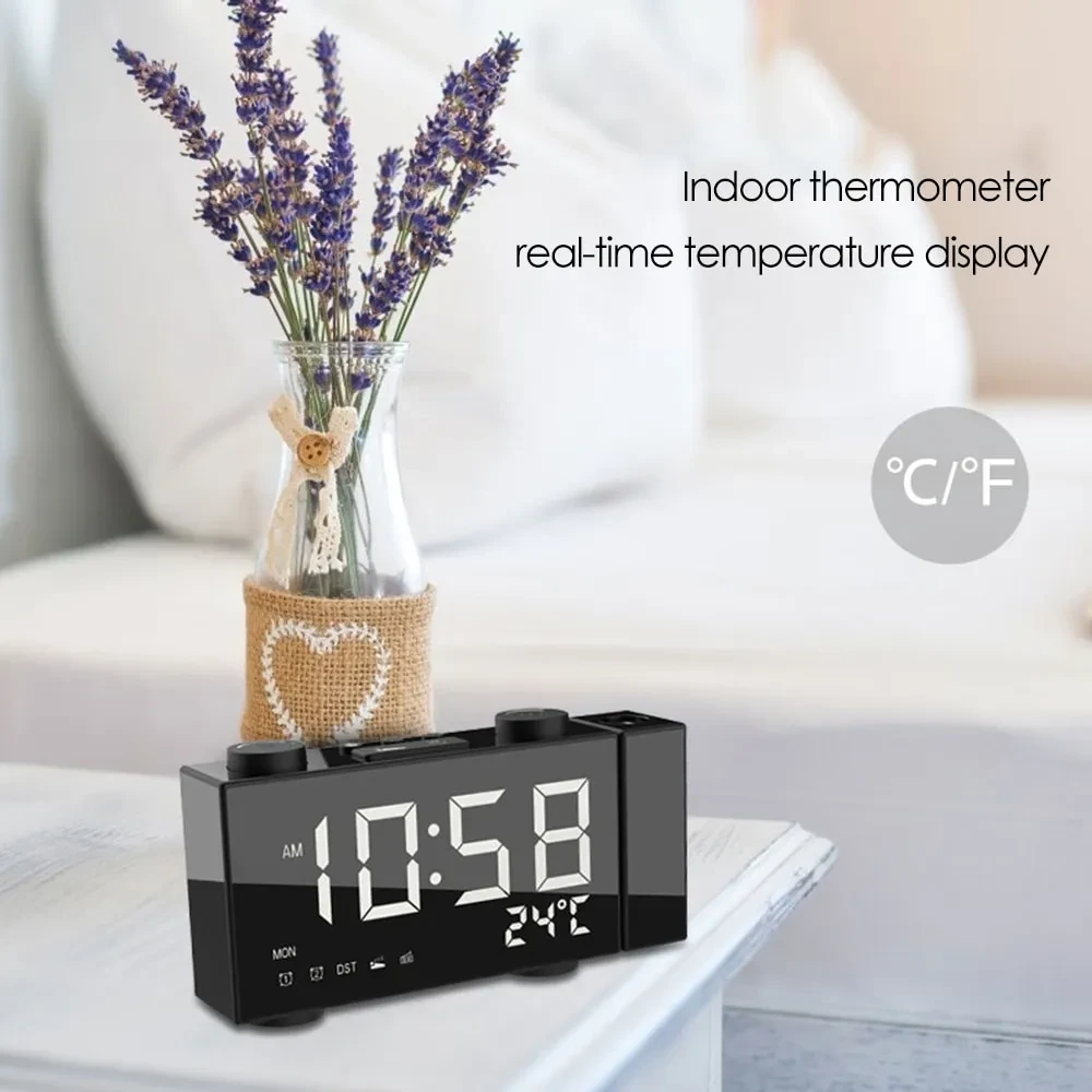 FM Radio Projection Alarm Clock With Digital Display USB Charging Electronic Clock With Temperature Display