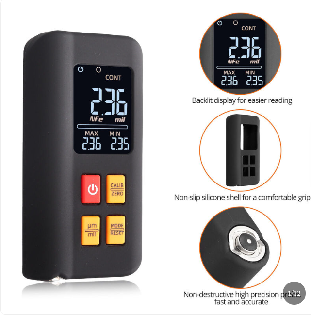 LCD Digital Thickness Gauge Car Coating Paint Film Depth Tester Fe NFe Probe