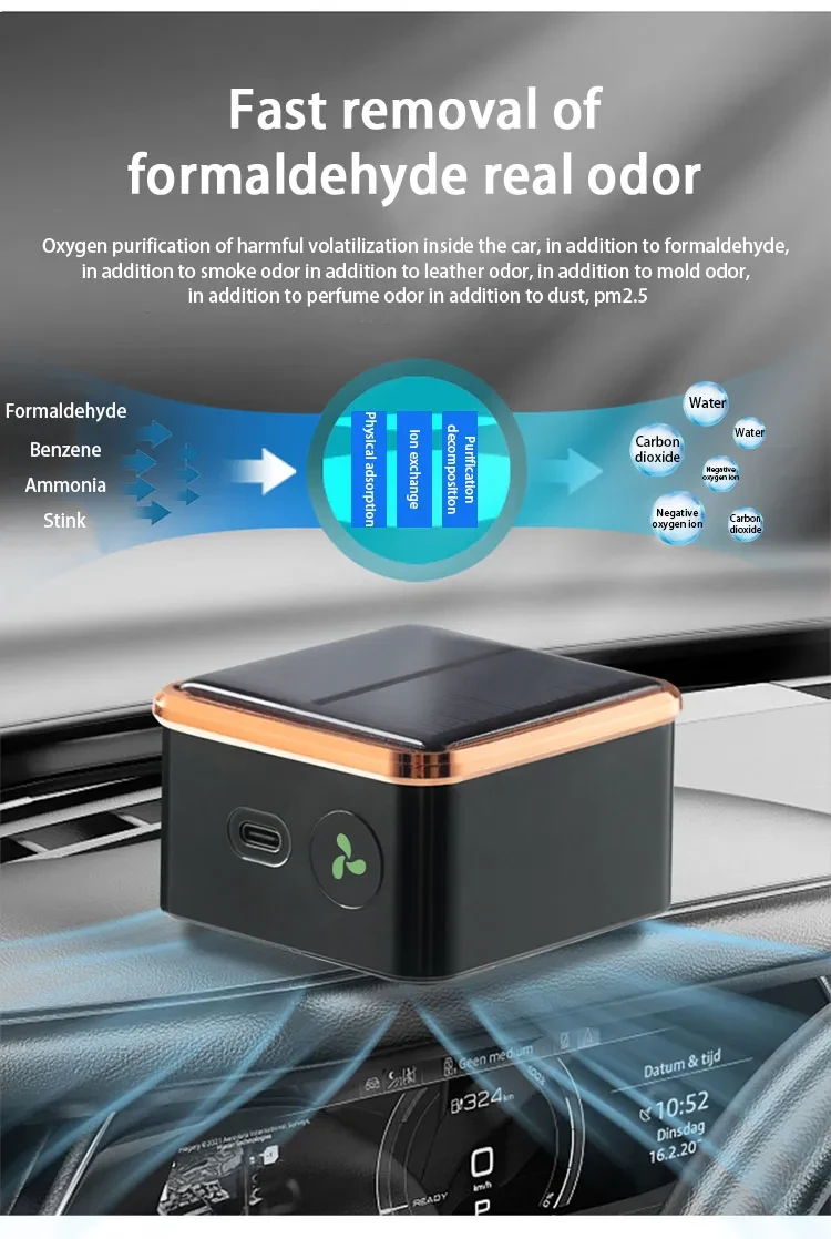 Car Mounted Solar Powered Air Purification Deodorization Sterilization Disinfection Device