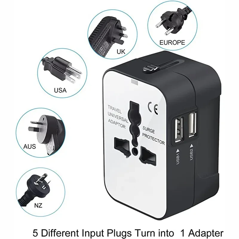Travel Adapter, Worldwide All In One Universal Travel Adapter Wall Charger AC Power Plug Adapter