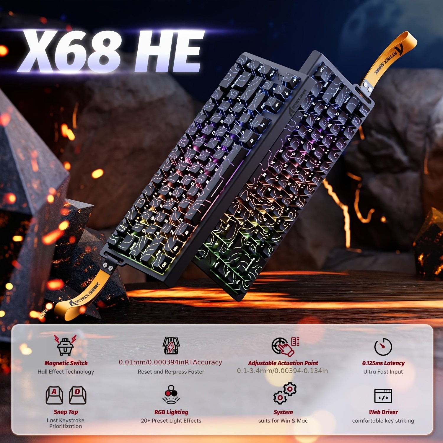 ATTACK SHARK X68 HE 8KHz Rapid Trigger Keyboard Extreme Speed and Precision for NZ Gamers