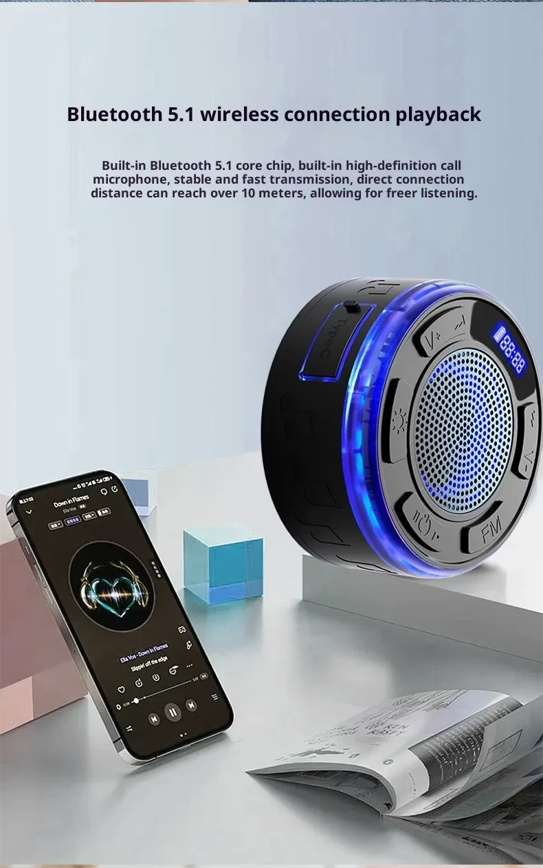 Bluetooth Speaker Bathroom Waterproof Large Suction Cup Mini Wireless Home